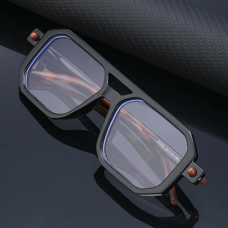 

Men Vintage Square Frame Sunglasses Blue UV400 Light Blocking Shades Sun Eyewear Women Fashion Retro Decorative Sun Glasses