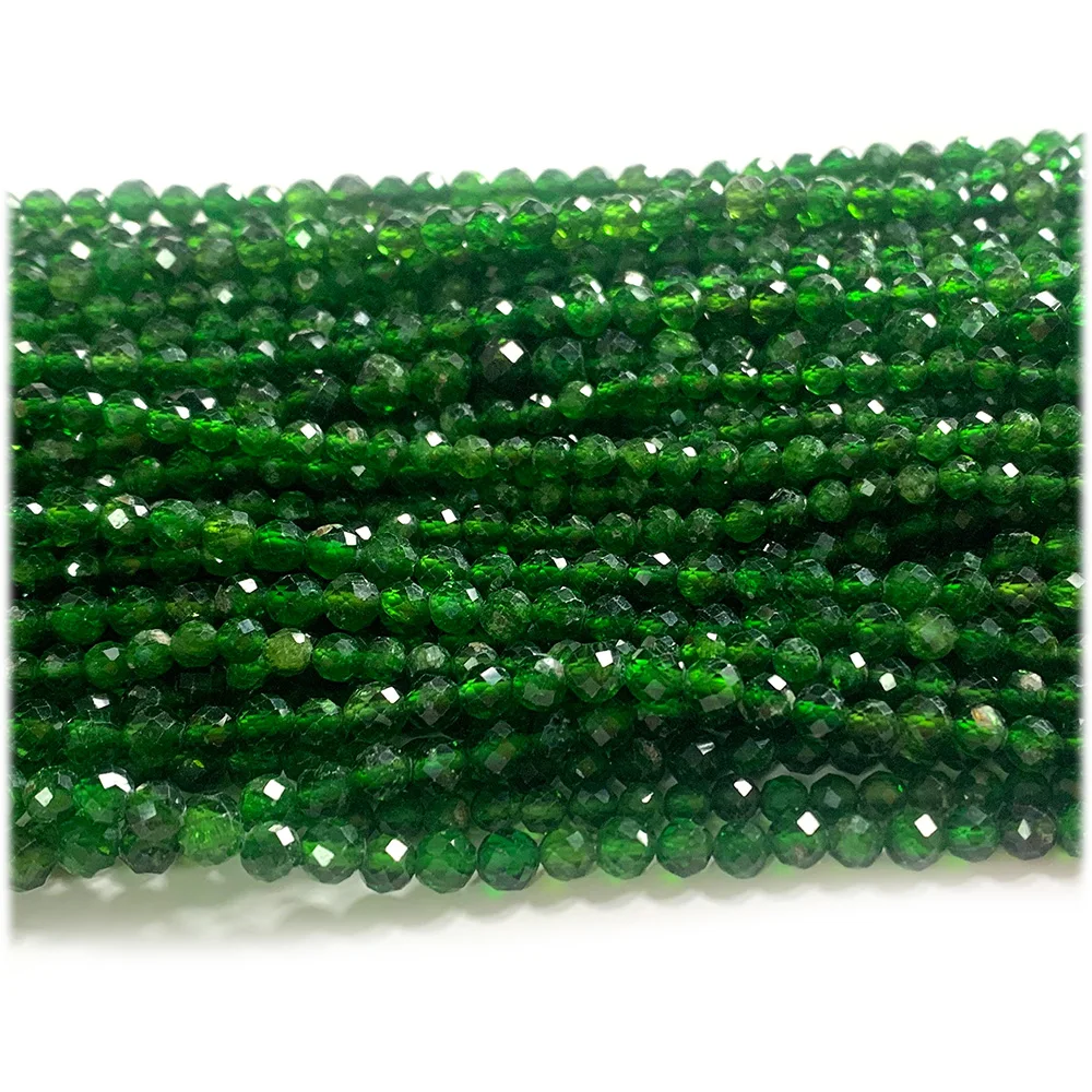 Veemake Dark Green Chrome Diopside Round Faceted Natural Stone Small Jewelry Beads 08269 6