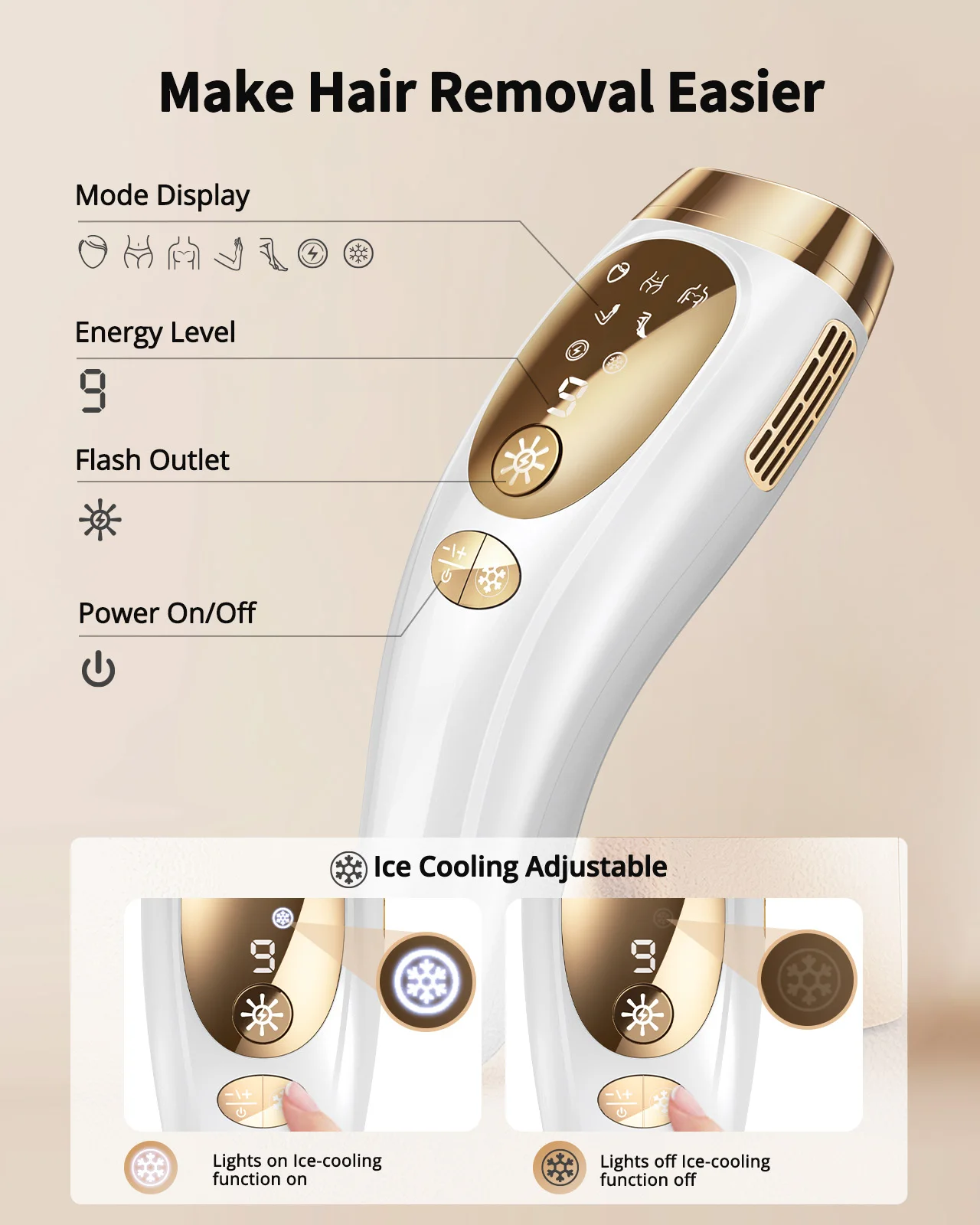 Professional IPL Laser Hair Removal For Women and Men Ice-Cooling Painless ElectricDepilator Body Bikinis Permanent Depilation 6