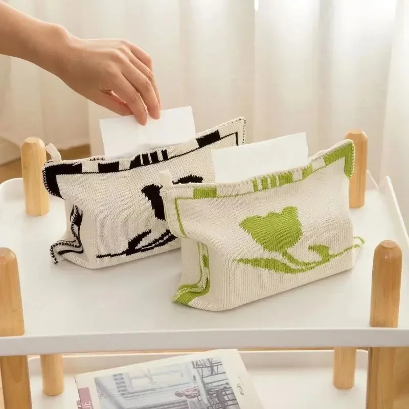 Nordic Ins Heart-pattern Knitted Tissue Bag Living Room Table Tissue Box Paper Storage Desktop Decorative Tissue Case Paper Box 6