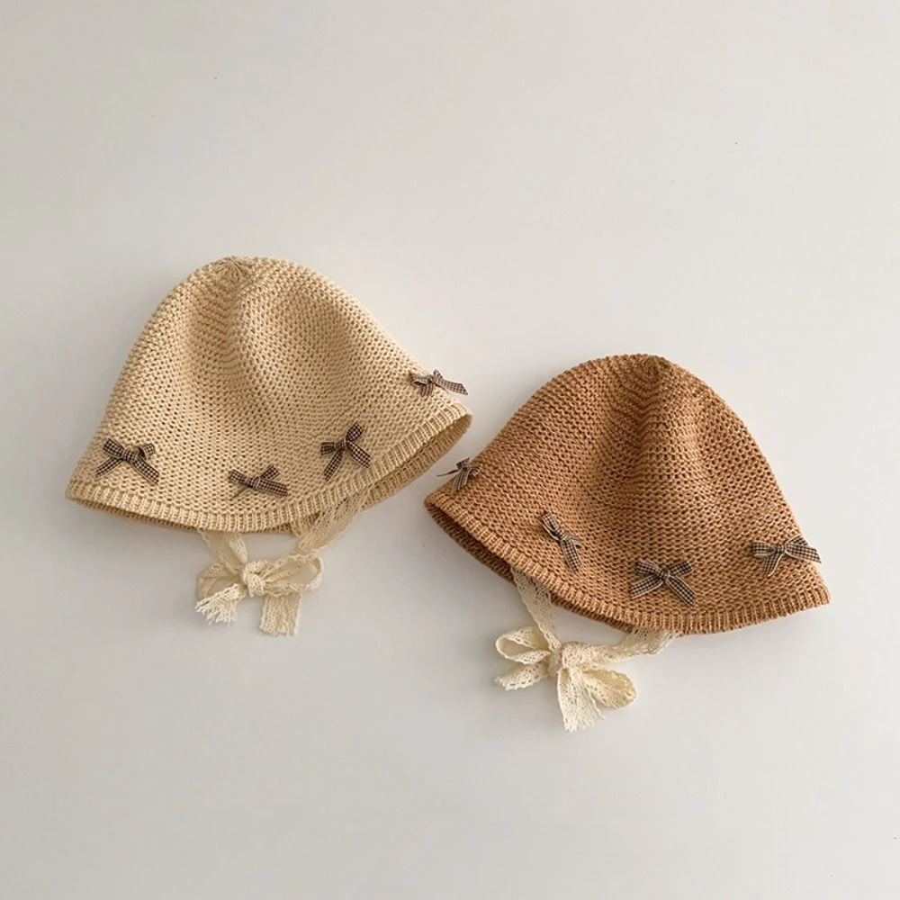 Fashion Summer Baby Straw Hat Bow Beach Lace Straw Hat Outdoor Travel Children Panama Caps for