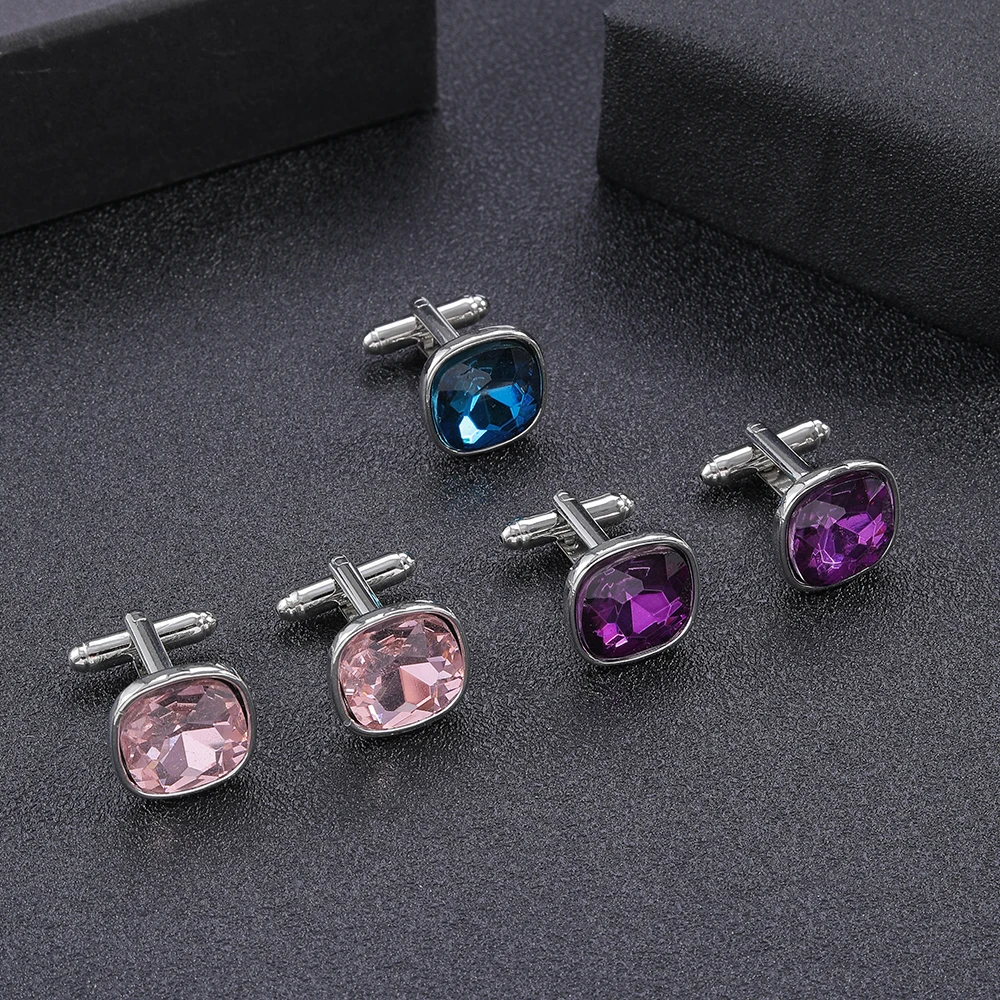 

New Arrival Fashion Blue Pink Purple Rhinestone Cufflinks For Womens Wedding Gift Sleeve Button Hulk Mens Cuff Links
