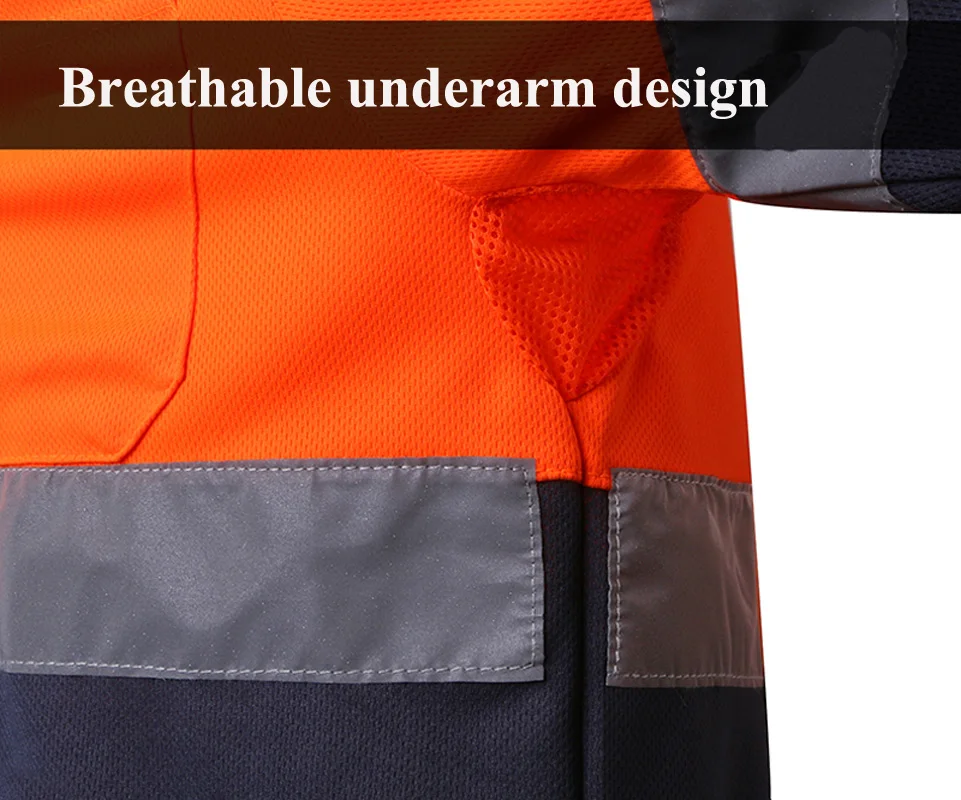 Two Tone Long Sleeve Safety Polo Shirt Orange High Visibility Reflective Shirt With Pockets Hi vis work shirt