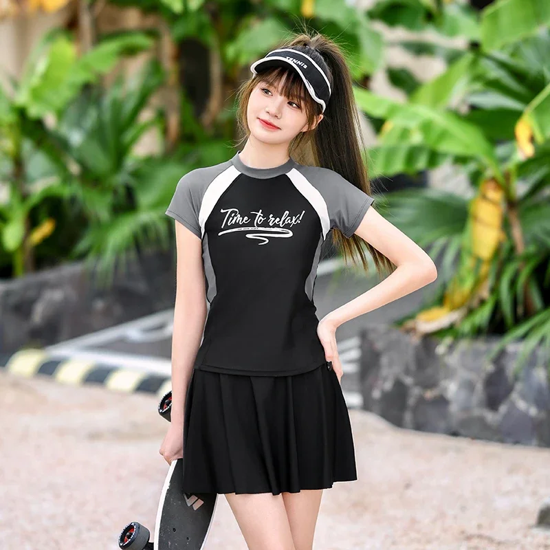 

Новая юбка, стильный костюм для серфинга, костюм для дайвинга, Раздельный купальник для тела, Женский обтягивающий купальный костюм с рукавом до локтя, весенний купальник