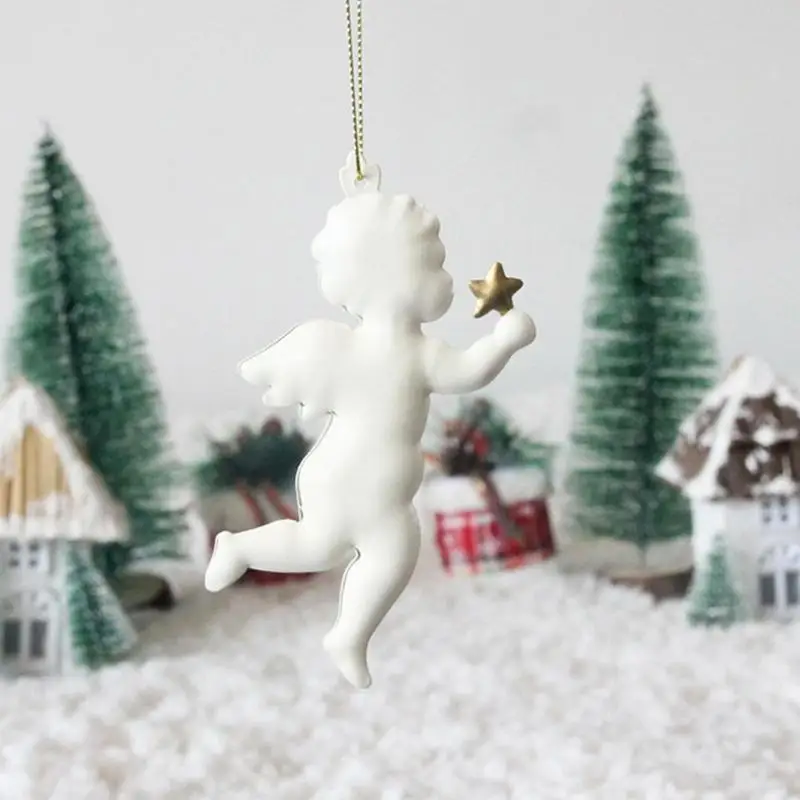 Christmas Iron art Angel Ornament Xmas Tree Hanging Pendant Decor Exquisite White Angel crafts New Year Party Christmas Gifts