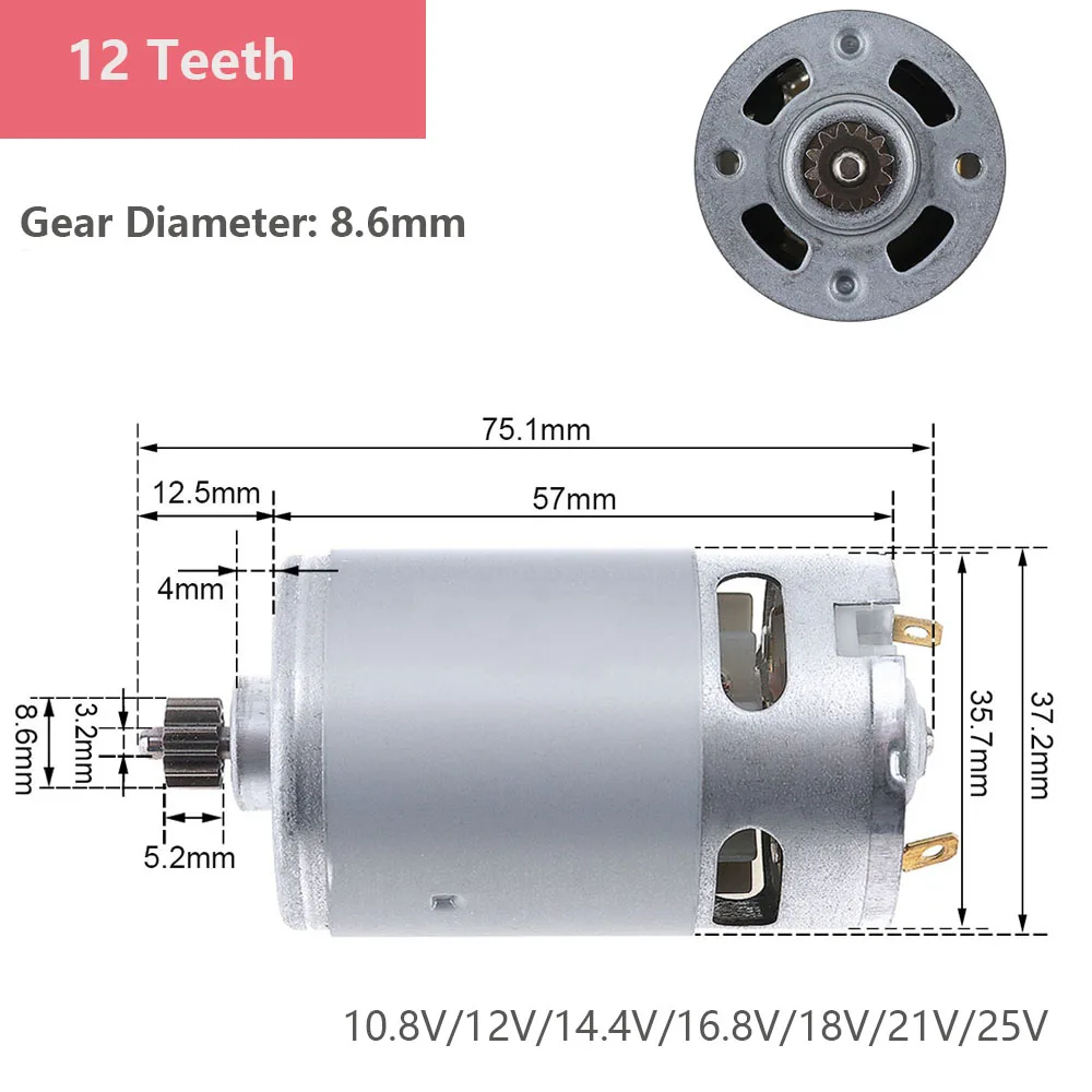 RS550 DC Motor 9/11/12//13/14 Teeth 10.8V-25V High Torque Gear Box Electric Saw Micro Motor for Reciprocating Saw/Electric Drill