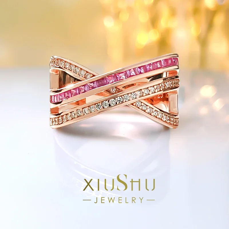 

925 Sterling Silver Diamond Plated Rose Gold Ring Inlaid with High Carbon Diamond Temperament Wedding Jewelry Wholesale
