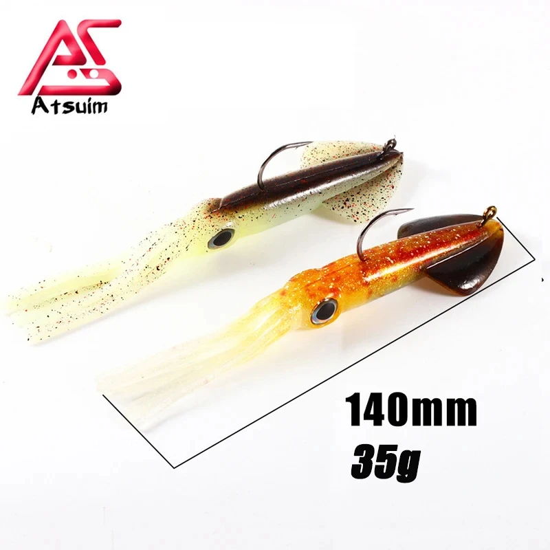 

1pc 35g14cm UV Glow Octopus Calamar Trolling Wobbler Pesca Bait Soft Lure With Hook Fishing Squid Lure Sinker