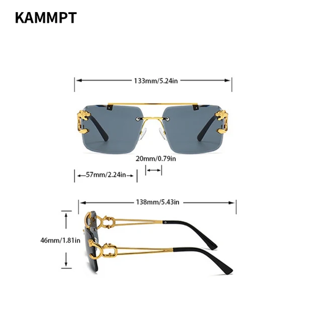 KAMMPT-gafas de sol sin montura Vintage para hombre y mujer, lentes cuadradas de gran tamaño, con gradiente de doble puente, UV400 - Imagen 6