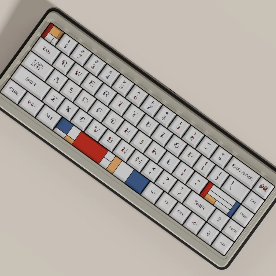 Mondrian Keycaps para Switch Pbt Sublimação de Dye Perfil Cherry Keycap para 60 65 75 80 96 980 104 108 mx Conjunto - Imagem 2