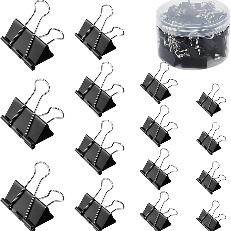 Preto Foldable Binder Clips, Clipes De Papel De Escritório, Armazenamento De Escola, Casa, 15mm, 19mm, 25mm, 32mm, 41mm, 51mm, 30 Pcs, 20 Pcs, 15 PCes, 10 PCes, 5 PCes