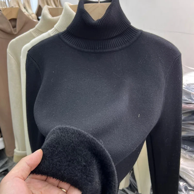 New Fashion Autumn and Winter Women's Clothing Turtleneck Plush Women's Sweater Comfortable and Casual Knitwear Bottoming Shirt