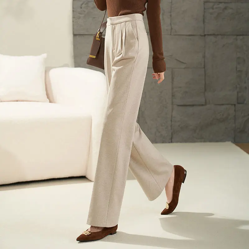 

Новые осенние и зимние брюки женские трикотажные широкие брюки эластичные женские брюки с высокой талией повседневные Прямые брюки