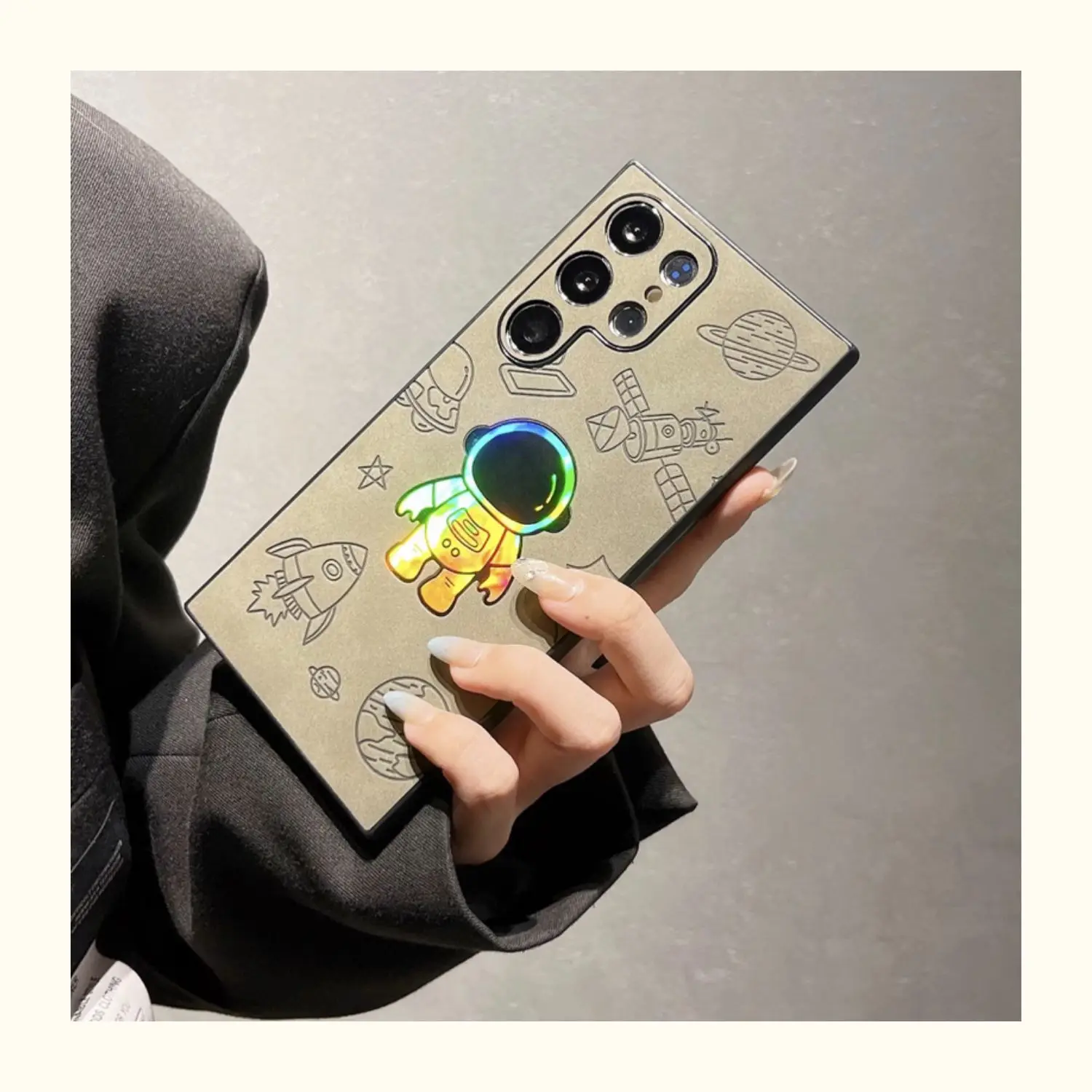 Coque de téléphone en cuir mat d'astronaute Laser, étui Ultra antichoc avec dessin animé pour Samsung Galaxy S24 S23 S22 S21 Plus_voghion.com