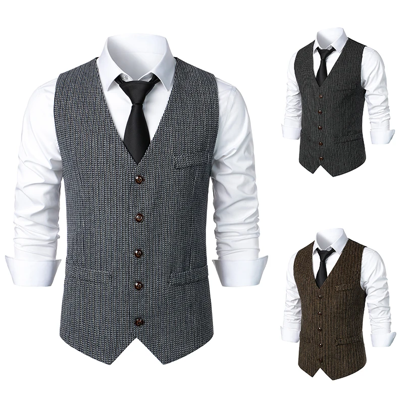 Men Suit Vest England Style Waistcoat Business Wedding Casual Turndown Collar Men\'s Dress Blazer Vests Formal Party V41