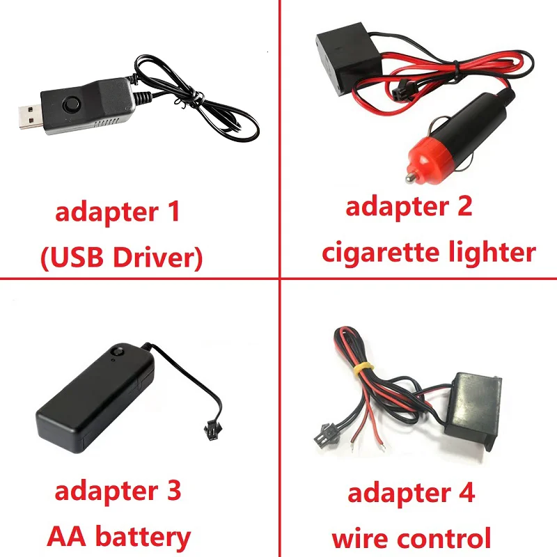 Set - Ambient Light EL Wire optical fiber with inverter 12V, 1 meter