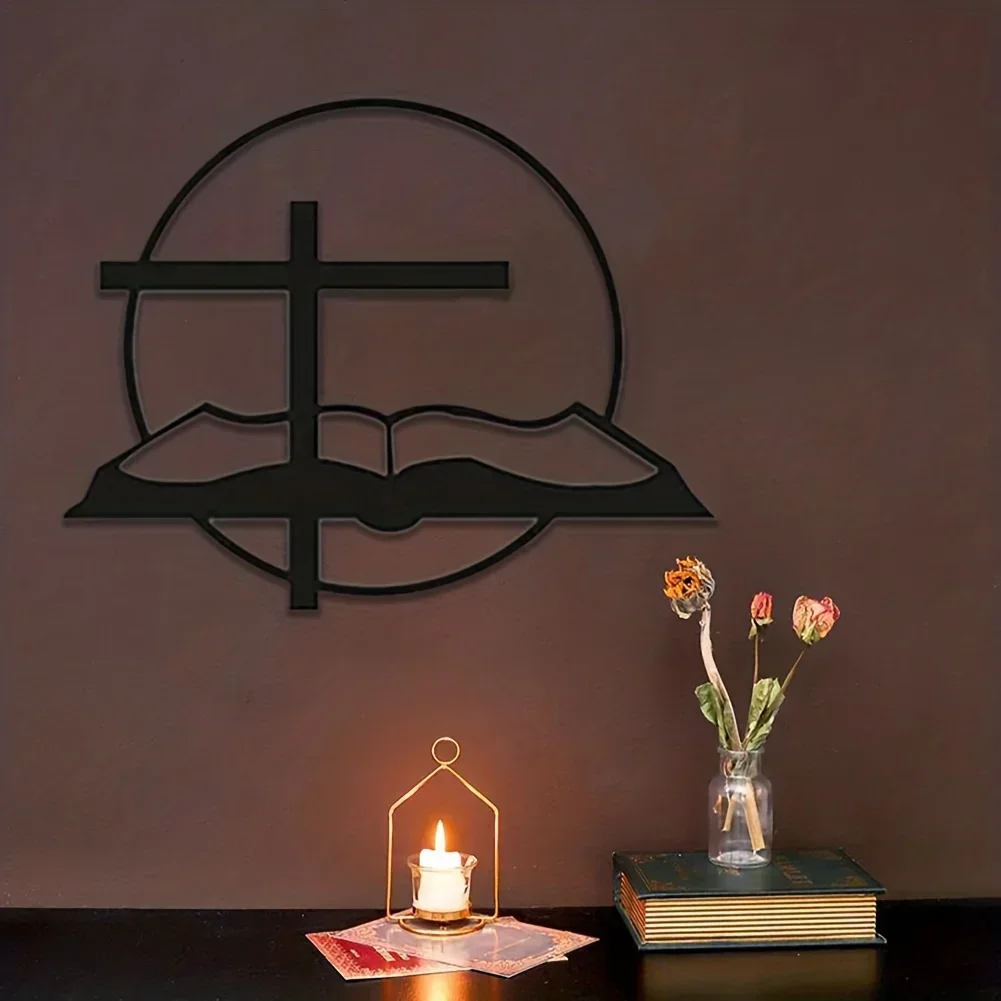 

IronMetal Wall Art Decor Wall Hanging Black Cross Plaque Wall Art Decoration Metal Crafts Cross Plaque Home Office Decor Gift