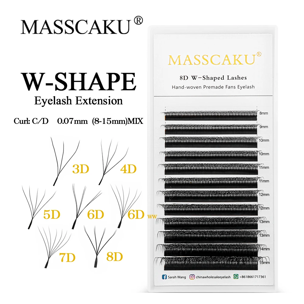 

MASSCAKU Exclusive Custom logo W Shaped 100% Handwoven Premium Faux Mink Cilia Makeup 8-15mm Mixed Eyelashes Naturally Curls