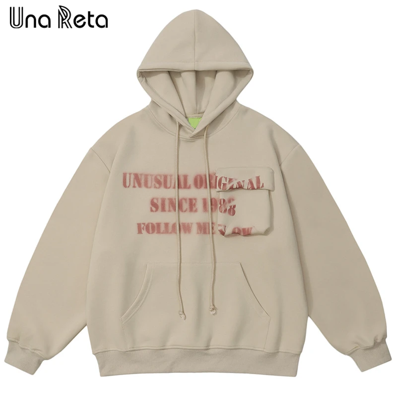 

Una Reta Unisex Hoodie Autumn Winter Harajuku Pockets Pullover With Hooded Hip Hop Print Oversized Hoodies For Men