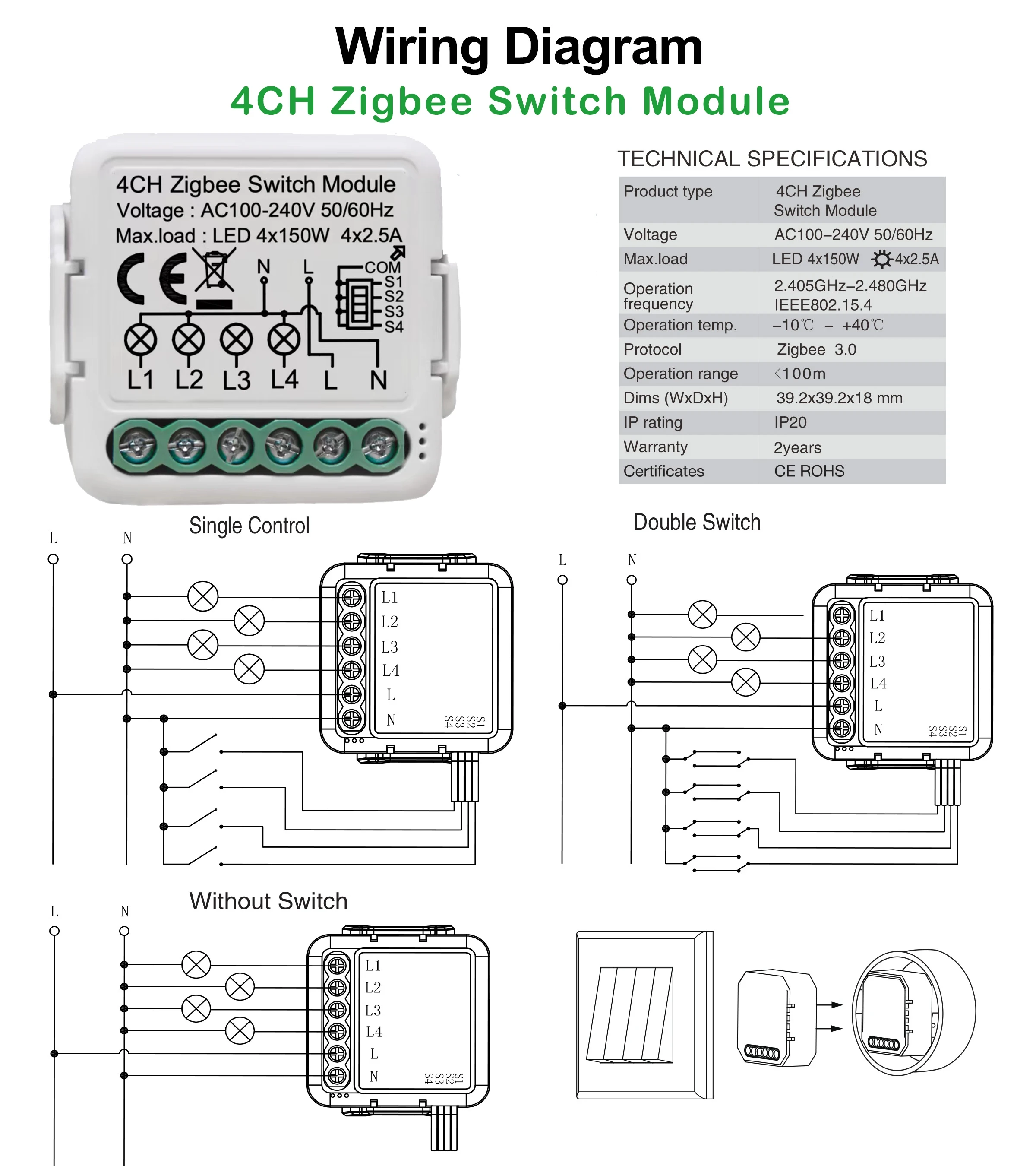 Tuya Smart Zigbee Light Switch Module 1/2/3/4 Gang Automation DIY Breaker 2 Ways