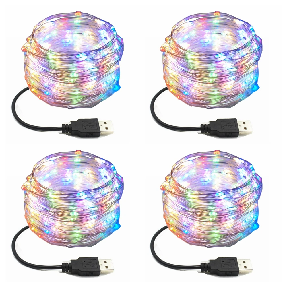 thumbnail image 1 of Paquete de 4 luces LED de hadas con enchufe USB, luces de cadena de cobre para decoración de árboles de Navidad, fiestas, bodas y habitaciones interiores, 1 of 5
