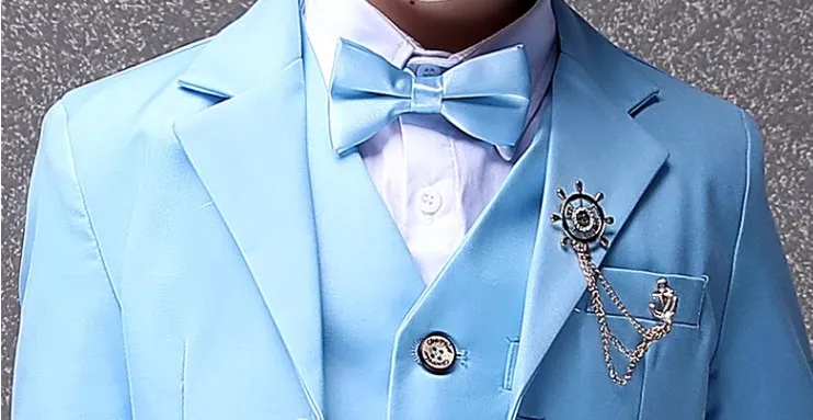 Kids Tuxedo Evening Party Wear Teenager Graduation Birthday Costume Children Sky Blue Photograph Suit Flower Boys Wedding Dress boys suit set