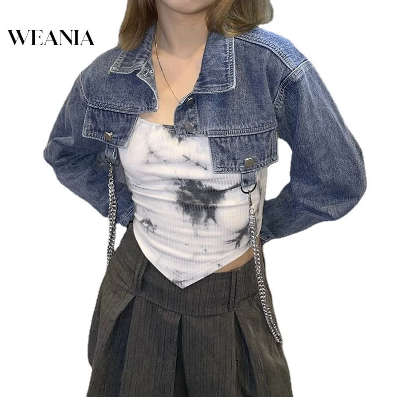 

Chia Women Wild Style Chain Short Denim Jacket Cover.