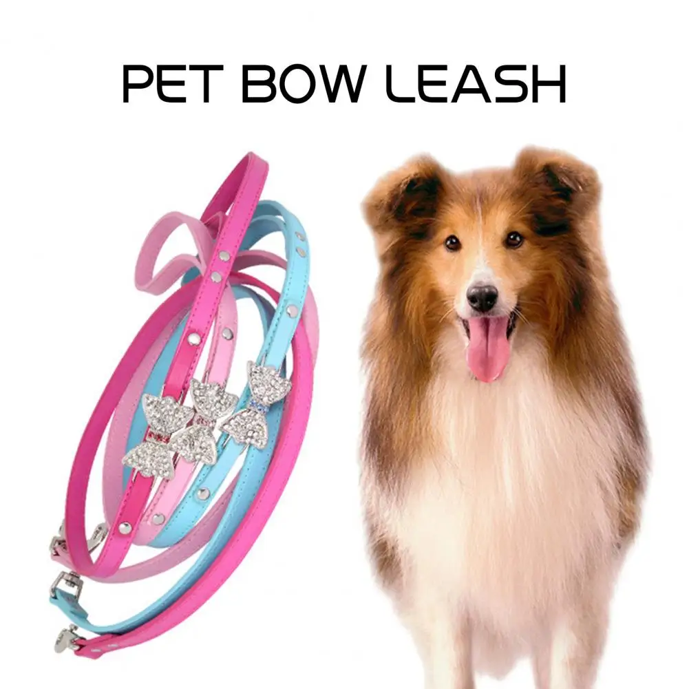 

Поводок для домашних животных, трос из искусственной кожи с вращающимся крючком, с бантом, для собак и кошек