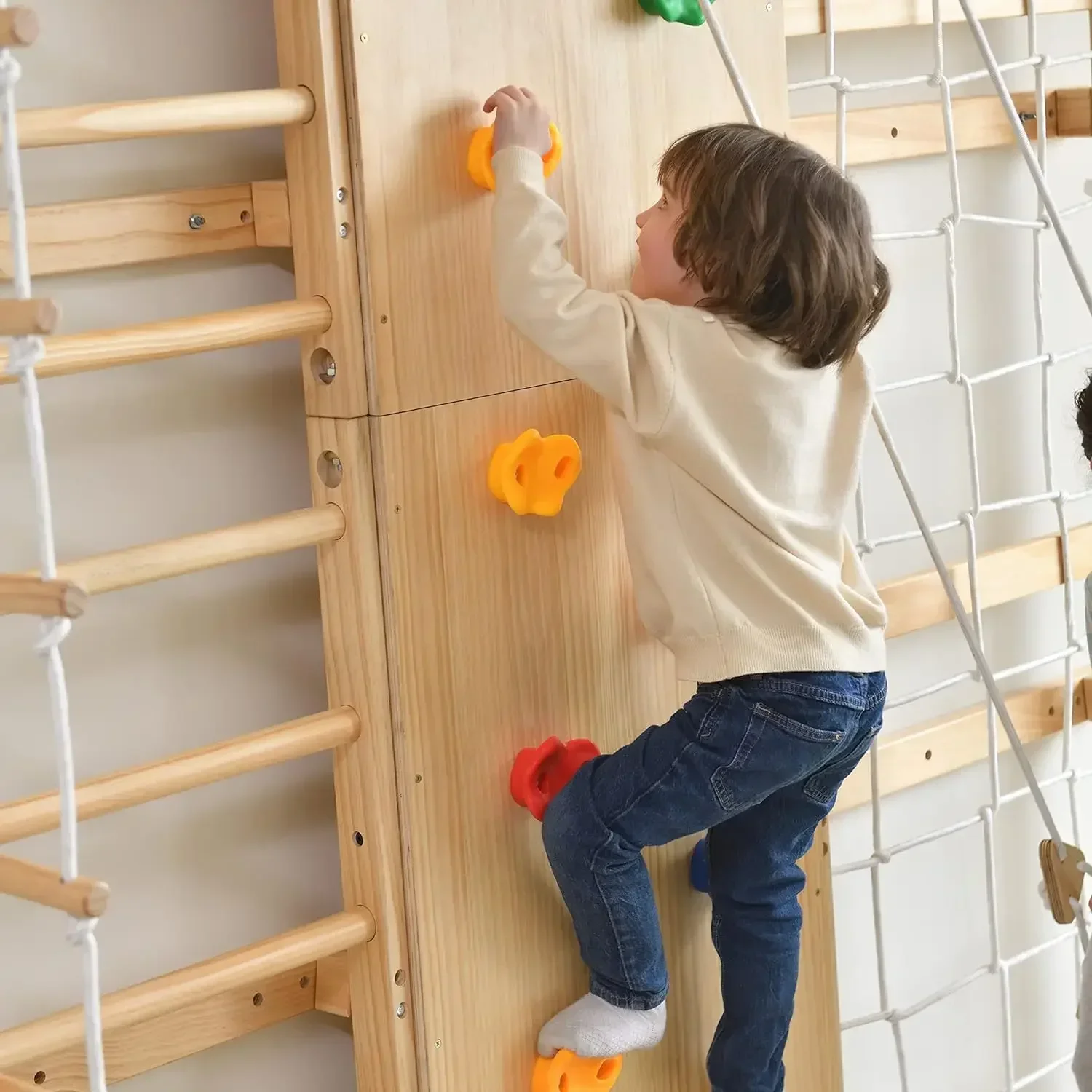 9-in-1 Ladder Wall Gym Set Trapeze Rock Wall Climber Montessori Climbing Equipment With Slide Pullup Bar Ladder And Swing