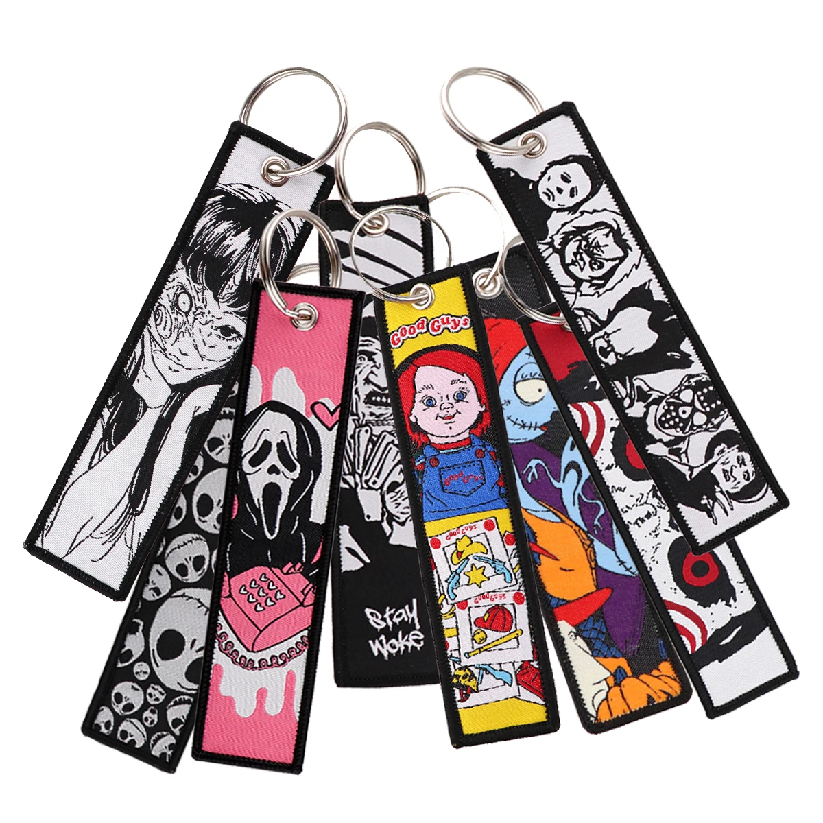 

QE063 Halloween Embroidery Chaveiro Ghost Key Ring Special Tag Label Chain Horror Killers Keychain Aviation Gift Fashion Jewelry