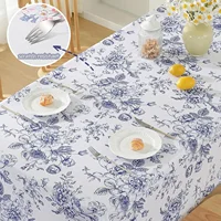 Blue White Floral Printed Rectangle Tablecloths Home Party Decor Reusable Waterproof Table Cloth for Holiday Wedding Table Decor 2