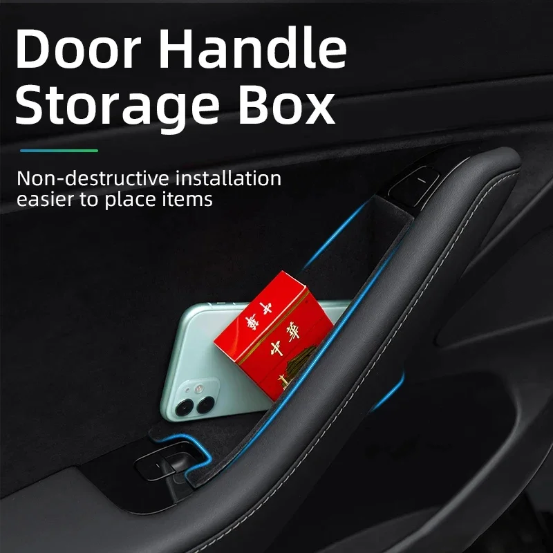 For Tesla Model 3/3 Highland Y/Y Juniper Car Side Door Handle Storage Box ABS/Fl