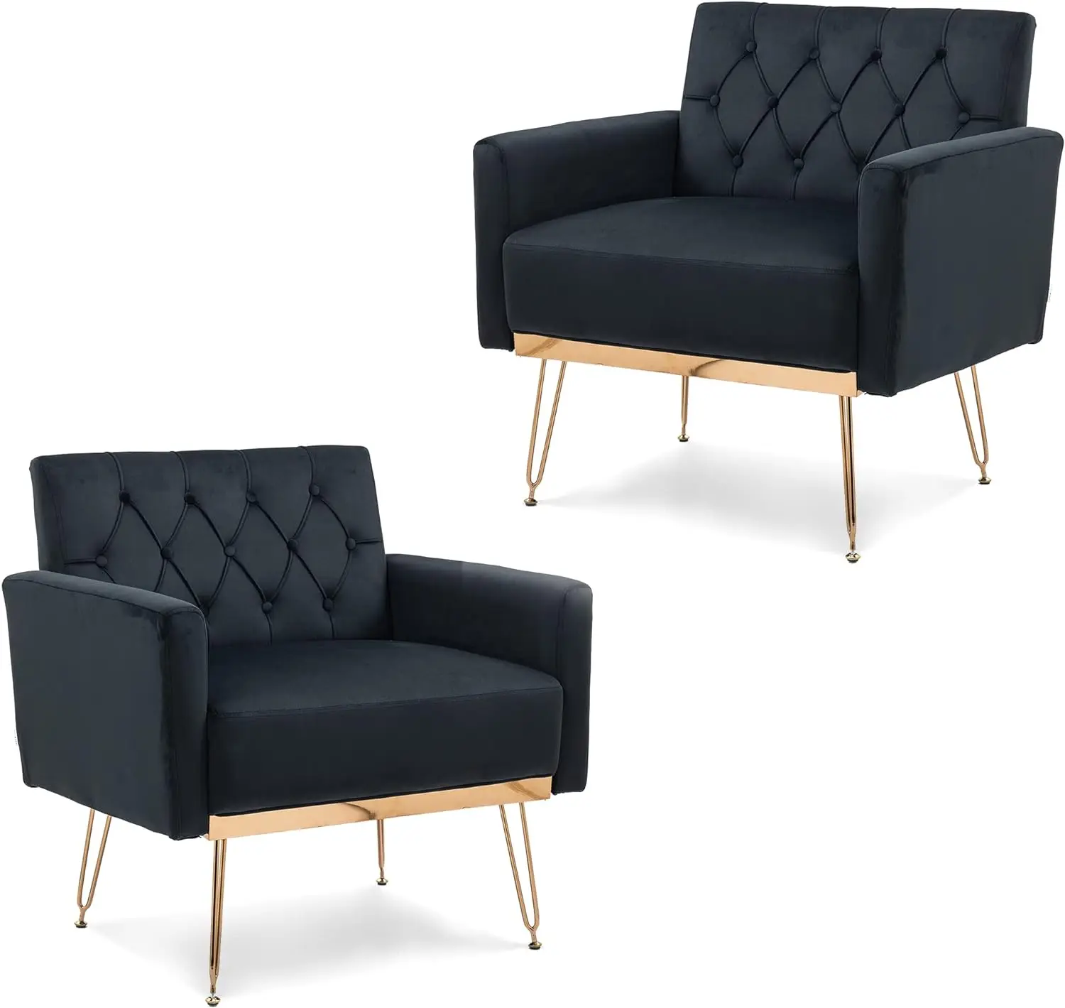 

Accent Chair Set of 1/2,Velvet Arm Single Sofa Modern Tufted Upholstered Side Reading,Gold Metal Leg for Living Room Bedroom