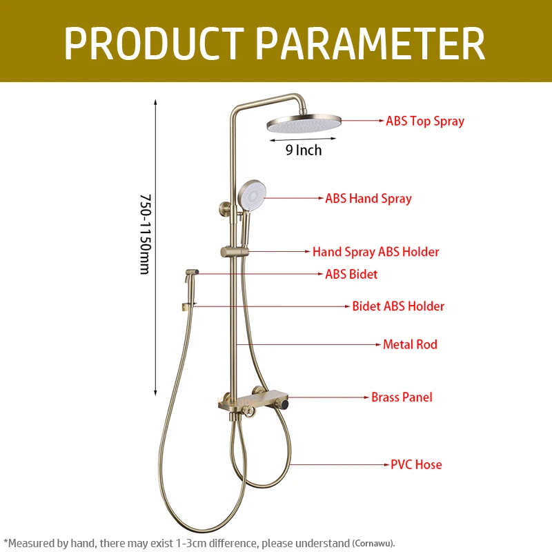 Hot Cold Mixer Rain Shower Mixer Faucet Bathroom LED Digital Brush Gold Shower System Bathtub Wall Mount SPA Fall Bath Taps Set 5