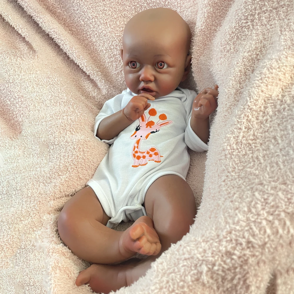 100% Siold Silicone Reborn Baby Dark African Girl 18Inch