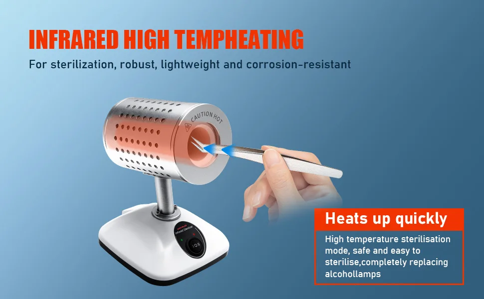 Lab Infrared Sterilizer with 14/35mm Inoculation Loop Sterilizer  400°C/825°C fo