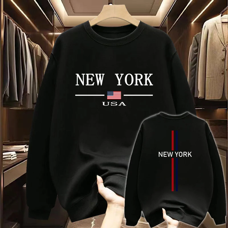 New York Printing Mens Sweatshirts Hot Sales O-Neck Black White Tops Man High Grade Clothing Casual Pullover Jogging Sweatshirts 2