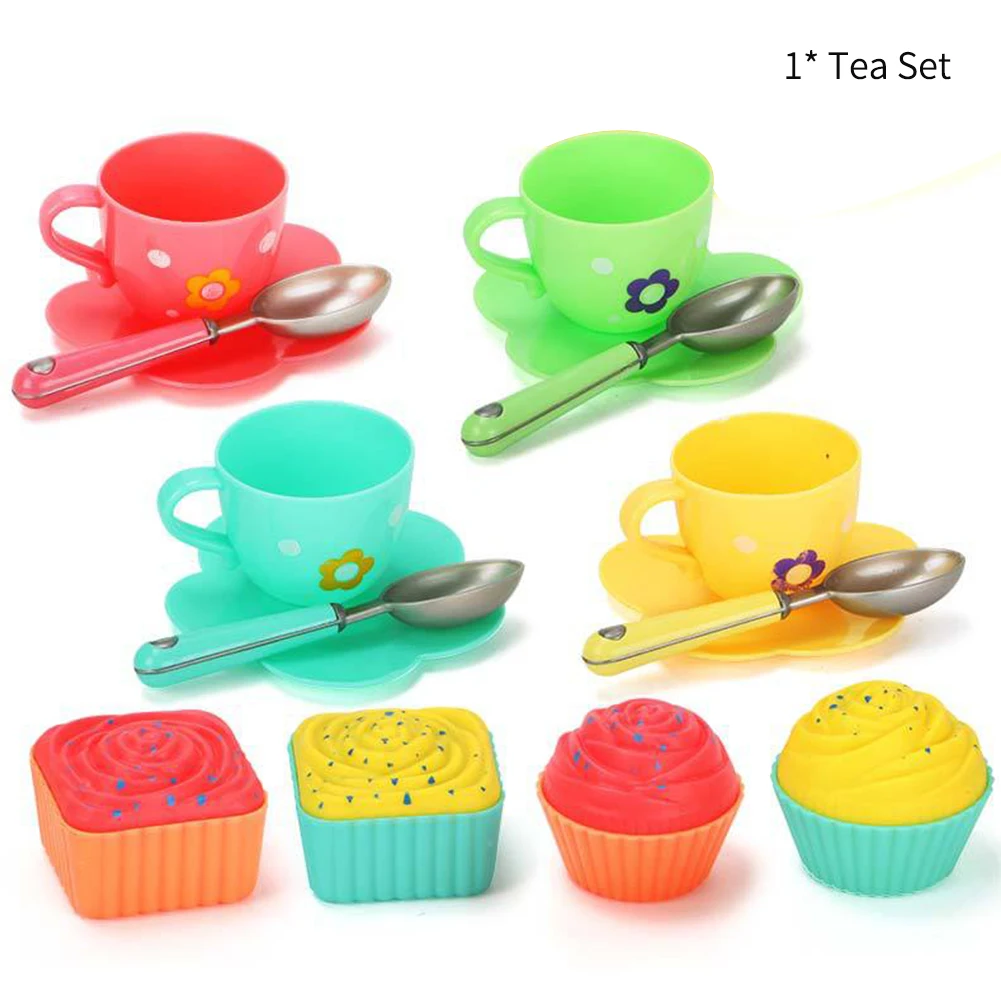 Tea Set Toys For Kids Educational Pretend Play Cups Bowls Saucers Fake Doughnuts