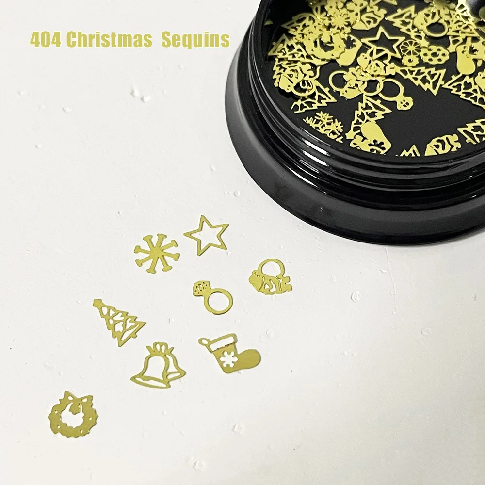 404Nail Christmas Golden Glitter Supplies Chrome Metal Computer Paillettes Mix Christmas Bell Tree Gift Sock Snow Nail Jewel Flakes