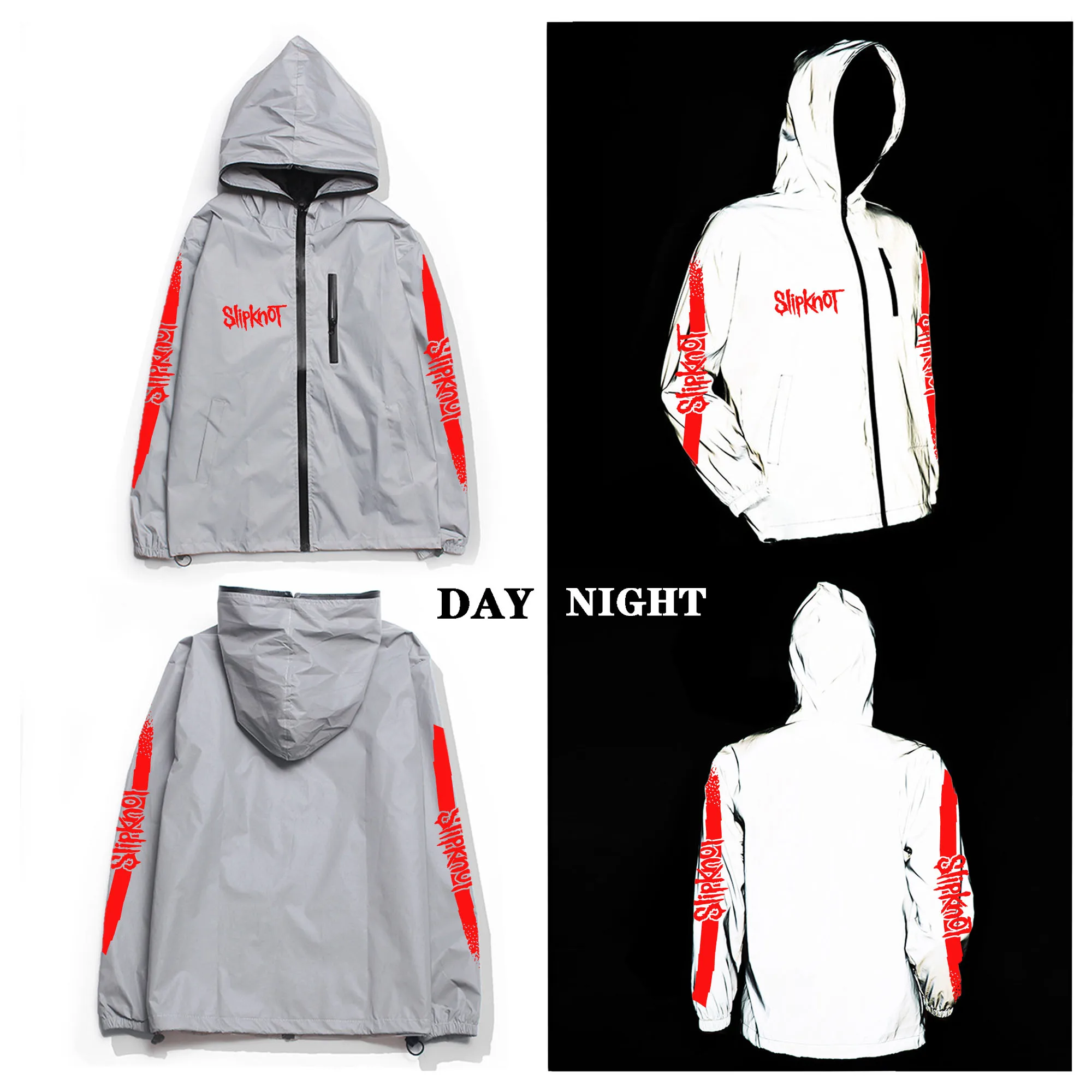 

S-Slipknots Band Custom Reflective Jacket Mens Womens Coat Hooded Windbreaker Run Jackets Cycling Hiking Zipper Custom Hoodie