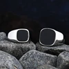 Bagues en acier inoxydable avec pierre d'agate noire pour hommes et femmes, bijoux de mariage de haute qualité, cadeaux simples, mode, livraison directe