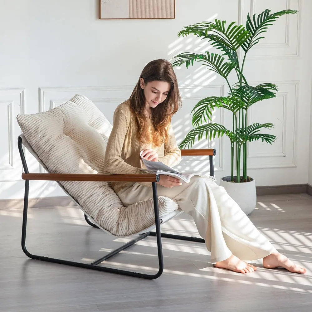 Modern Accent Chair, Comfy Living Room Chair with Metal Frame Wooden Armrest, Upholstered Armchair with Soft Cushion for Bedroo 3