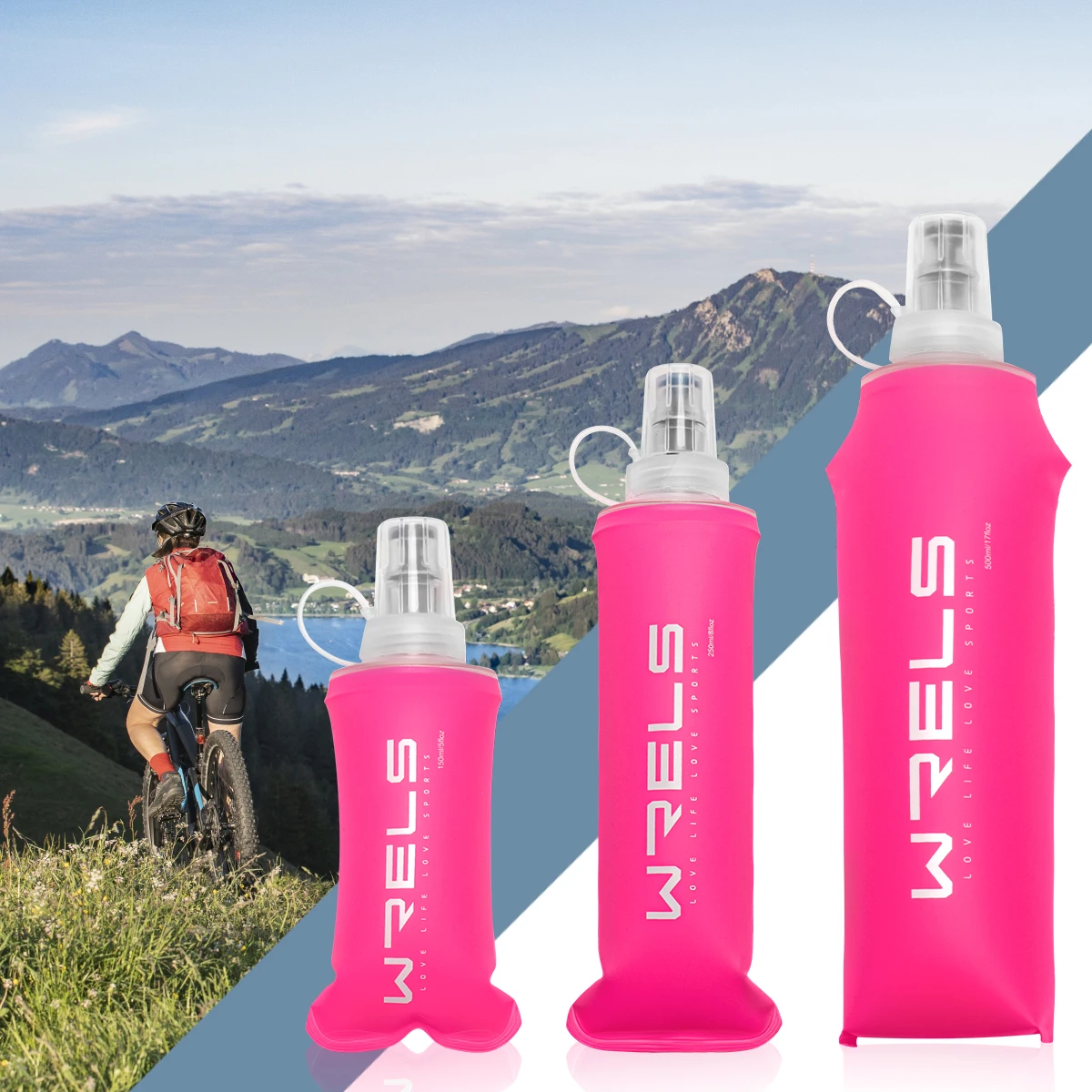 WRELS TPU Folding Water Bottle Climbing Soft Flask Sport Water Bag Collapsible Silicone Water Bottle BPA Free Outdoor Sports