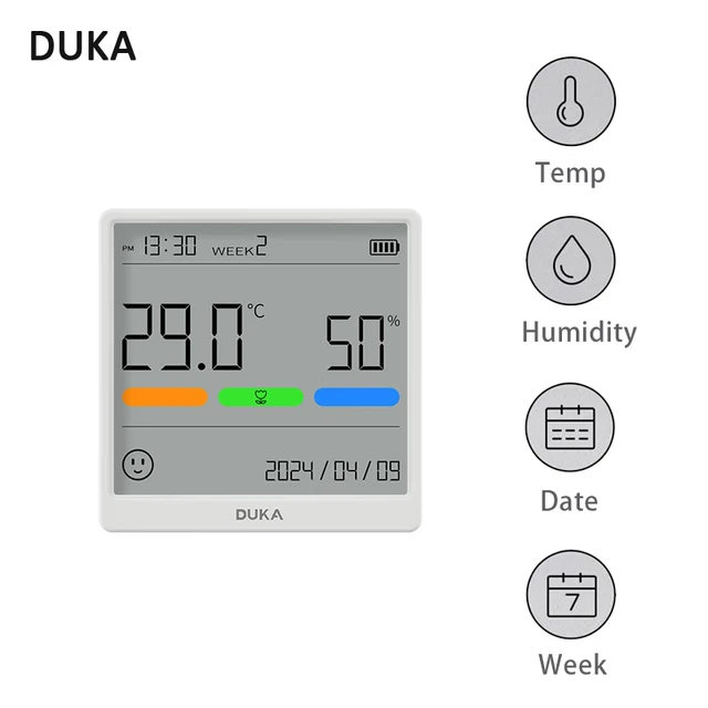 DUKA Atuman Electronic Temperature Humidity Sensor Meter THSE Rechargeable Mini Digital Clock LCD Screen Thermometer Hygrometer 1