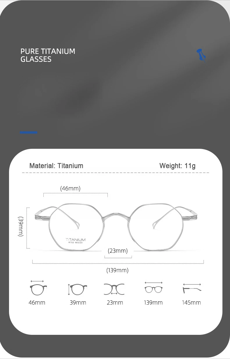 Pure Titanium Eyeglasses - Handmade Retro Polygonal Frames Small Frame Glasses