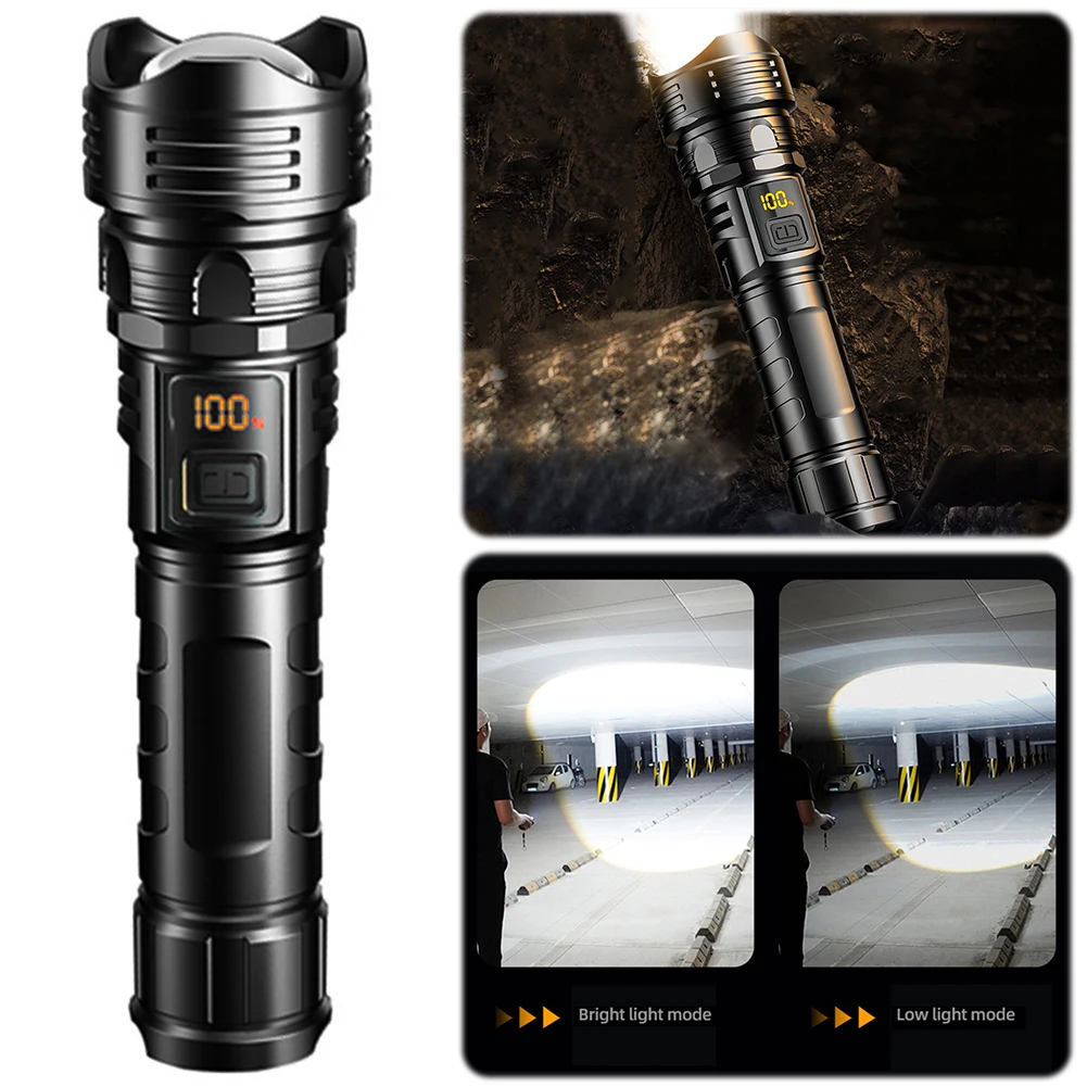 10W Handheld LED Flashlight USB Charging Powerful LED Flashlight Power Display Super Bright Flashlight 800mAh for Camping Hiking