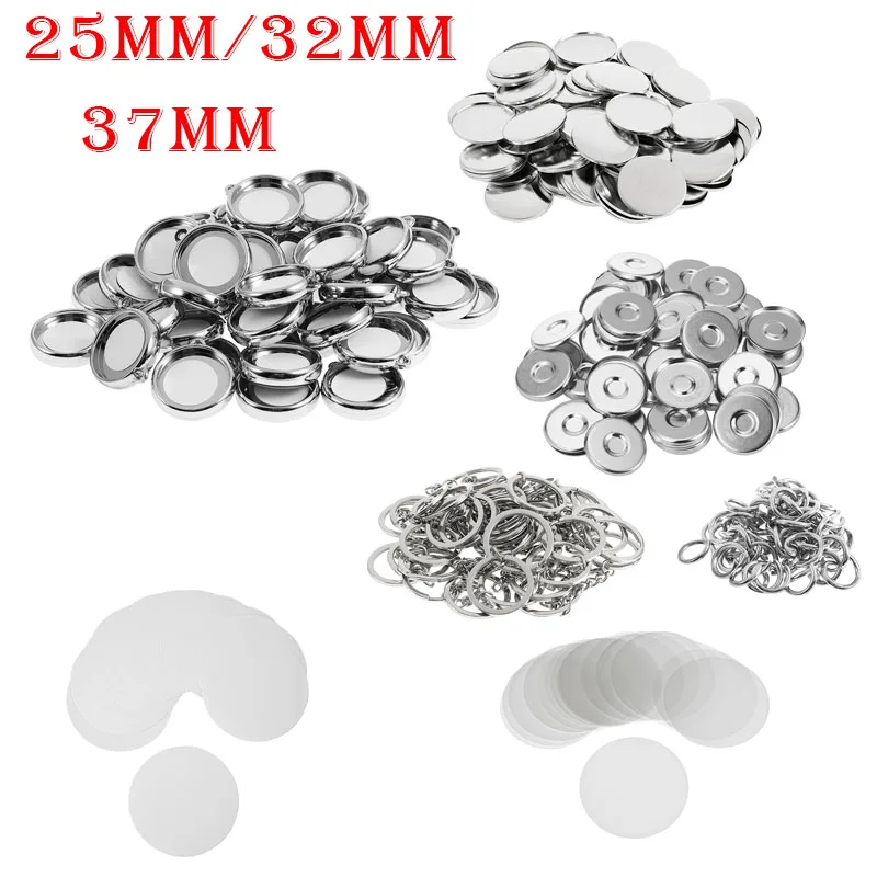 50Pcs/set 37mm Double-sided Key Chain Parts for Badge Machine 25mm 32mm Round Pin Making Supplies Metal Front Cover Blank Paper badge parts,button making supplies