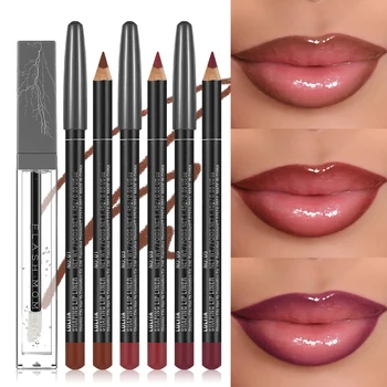 4-Pack Lip Liner and Lip Oil Set - Smooth Lip Liners for Defined Contours & Moisturizing Lip Oils for Luxurious Shine - Perfect