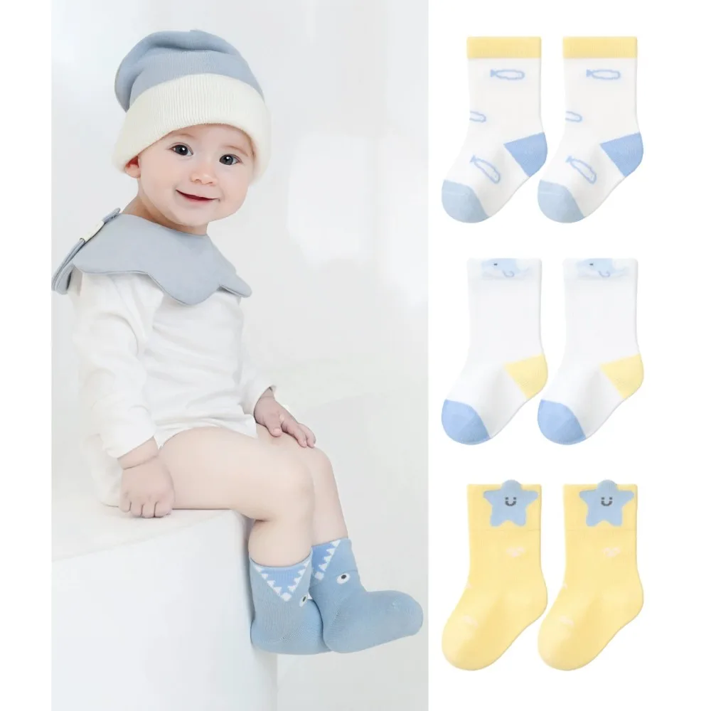 4 Pairs Baby Socks Japanese Cartoon Cute Bear Zoo Embroidery Children's Elastic Socks 0-8Y