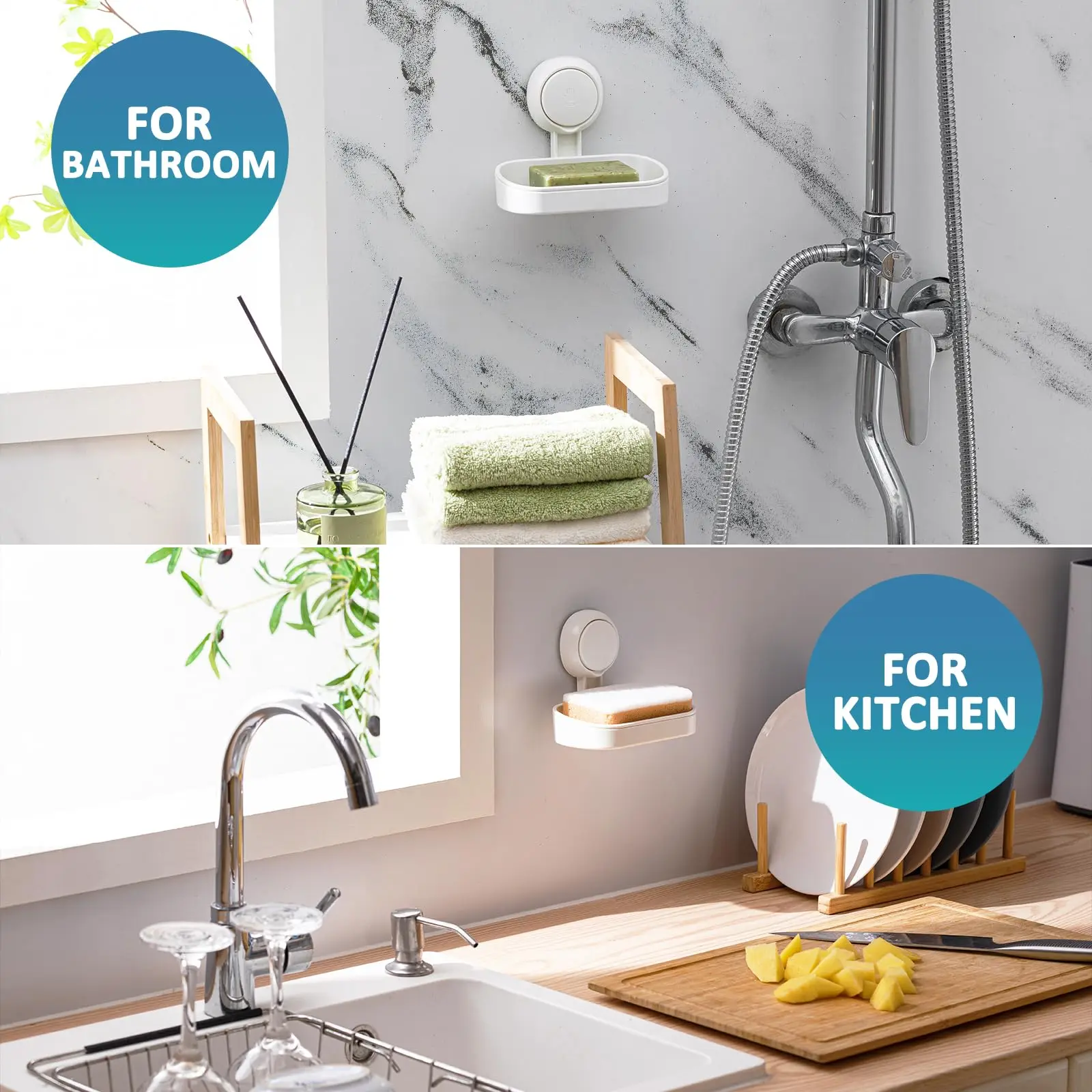 TAILI Suction Cup Soap Dish Powerful Vacuum Suction Soap Holder, Strong Sponge Holder for Shower, Bathroom, Tub and Kitchen Sink 3